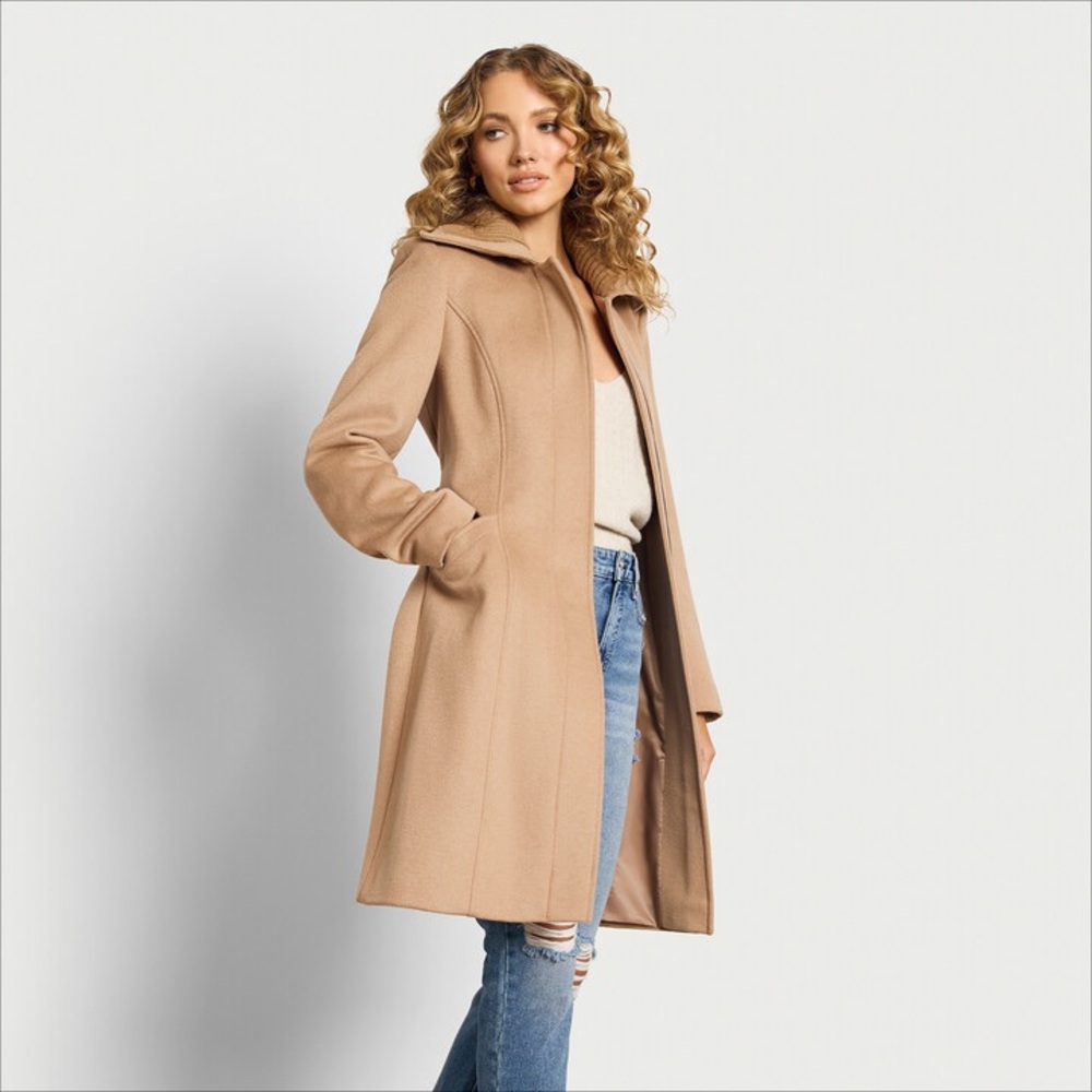 SAM EDELMAN ASYMMETRICAL WOOL-BLEND TRENCH COAT CAMEL COLOR
